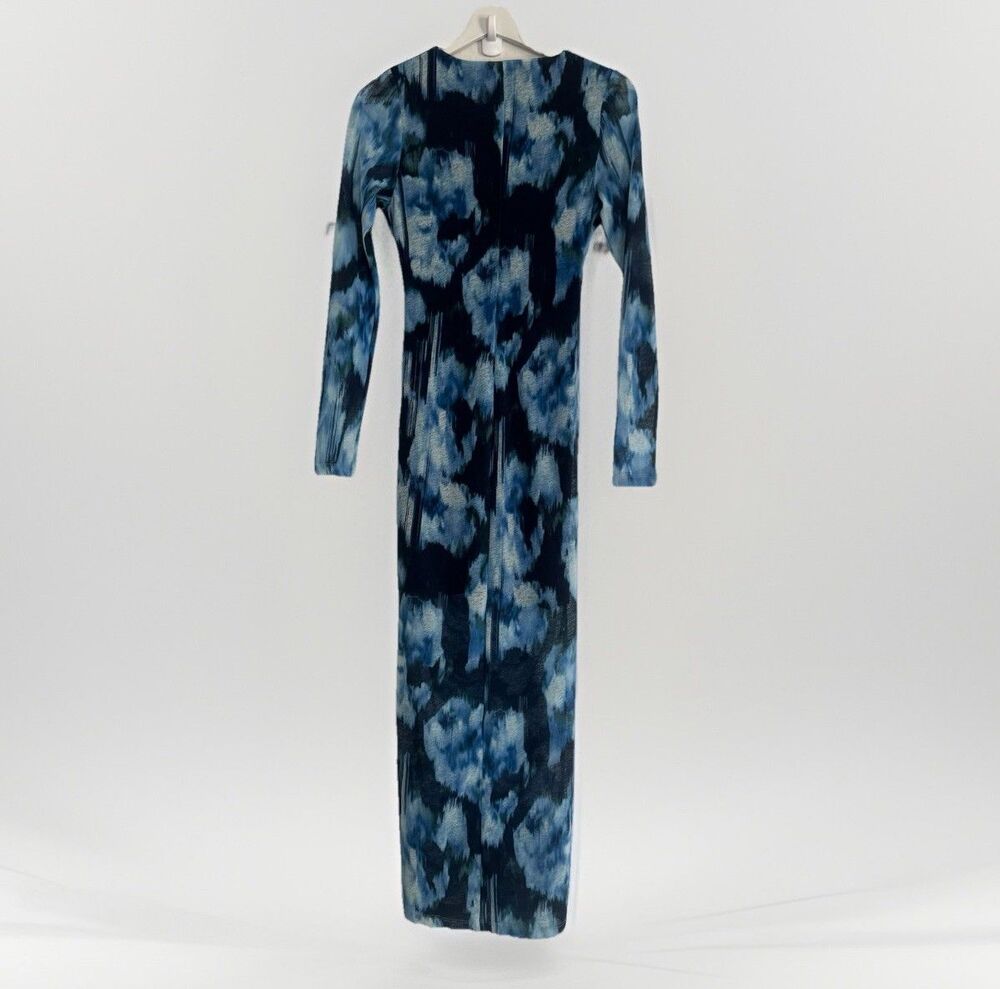Abercrombie & Fitch Blue Mesh Bodycon Long Sleeve Twist Front Long Dress Sz XS - Picture 4 of 14